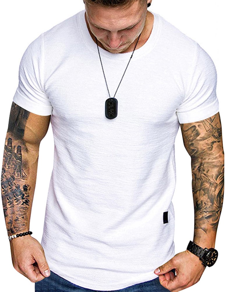 Uni Clau Fashion Mens T Shirt Muscle Gym Workout Athletic Shirt Cotton Tee Shirt Top White - Image 2